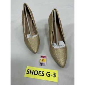 Womans Inifu Slipon Formal Pumps 7.5 Gold Sparkly Pointed Toe Block Heel NWOT